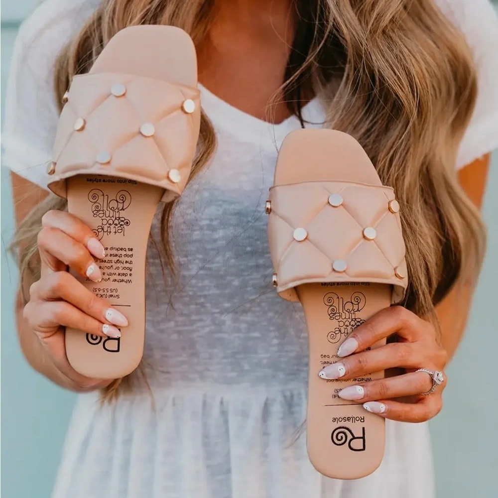 ROLLA'S Quilted Nude Slide Sandals